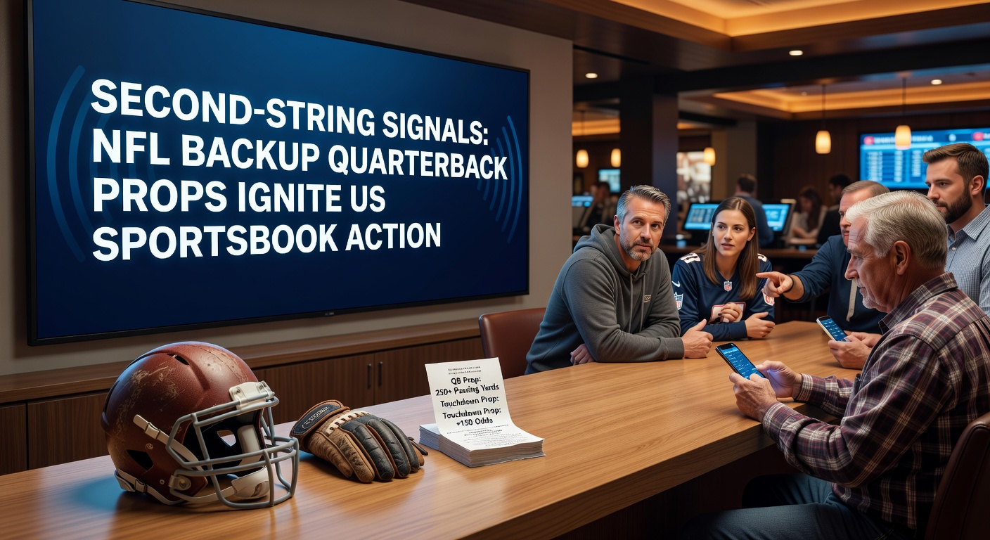 Close-up of backup QB celebrating a touchdown pass, with sportsbook odds overlay symbolizing betting action