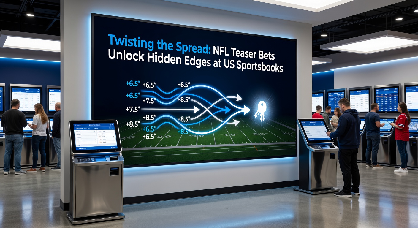 Close-up of NFL betting odds board at a US sportsbook, highlighting teaser options for upcoming games